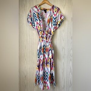Ashley Stewart Multicolor Ikat Print Wrap Dress – Size 18/20 – NWT